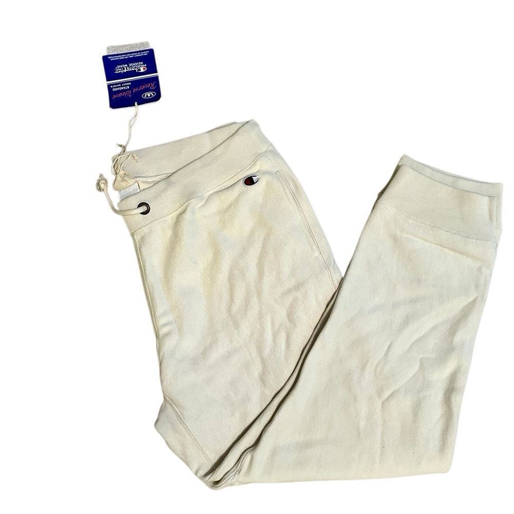 Champion Reverse weave Sweat Pant Cream Bone Ribbed Cuffs Drawstring Pockets NWT